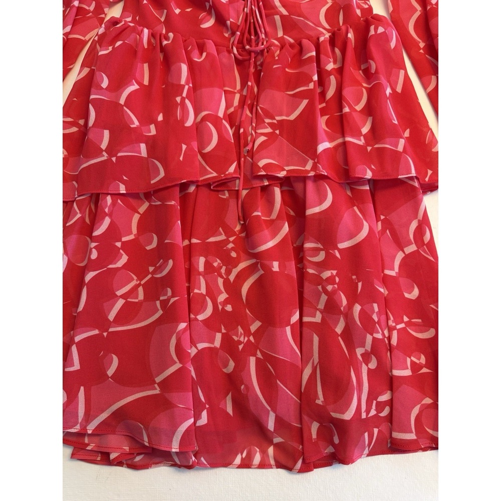 ONE33 Social Georgette Mini Dress Size 2 Pink Red Lace Up Front Ruffled NWT - Picture 11 of 16